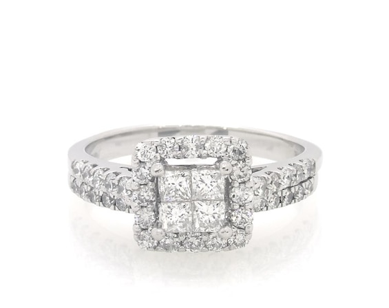 Previously Owned Princess-Cut Quad Diamond Bridal Set 1-1/8 ct tw 14K White Gold Size 8.25
