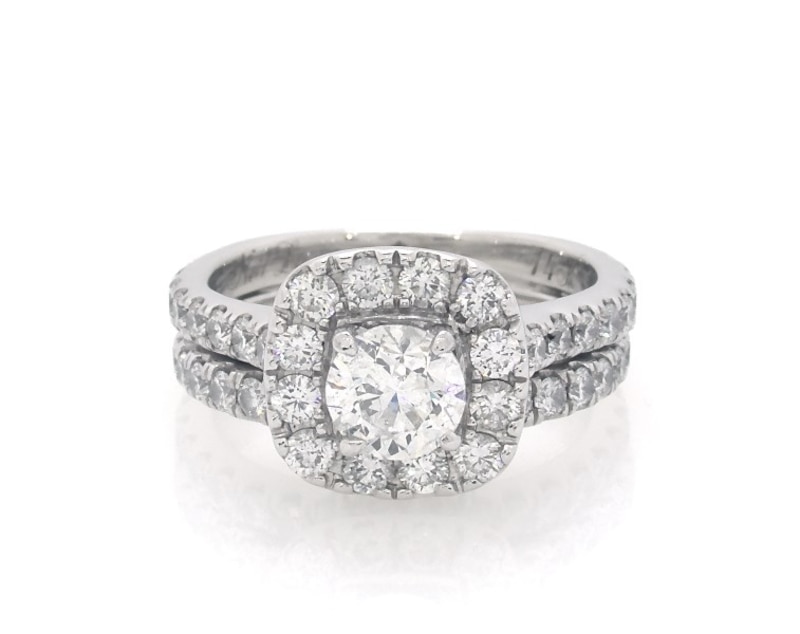 Main Image 1 of Previously Owned Neil Lane Round-Cut Diamond Halo Bridal Set 2 ct tw 14K White Gold Size 5.25