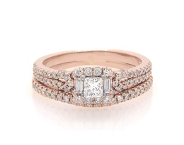 Previously Owned Adrianna Papell Princess-Cut Diamond Halo Bridal Set 3/4 ct tw 14K Two-Tone Gold Size 6.5
