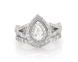 Previously Owned Pear-Shaped Diamond Double Halo Bridal Set 1-1/3 ct tw 14K White Gold Size 6.25