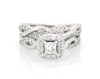 Thumbnail Image 1 of Previously Owned THE LEO Diamond Princess-Cut Halo Bridal Set 7/8 ct tw 14K White Gold Size 5