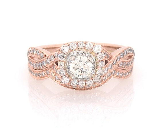 Previously Owned Neil Lane Round-Cut Diamond Halo Bridal Set 1 ct tw 14K Two-Tone Gold Size 7.5