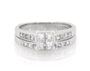 Thumbnail Image 1 of Previously Owned Princess-Cut Quad Diamond Bridal Set 1-1/6 ct tw 14K White Gold Size 7.25