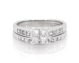 Previously Owned Princess-Cut Quad Diamond Bridal Set 1-1/6 ct tw 14K White Gold Size 7.25