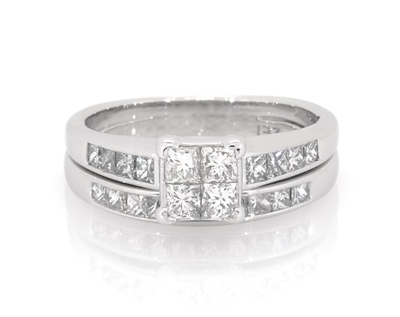 Previously Owned Princess-Cut Quad Diamond Bridal Set 1-1/6 ct tw 14K White Gold Size 7.25