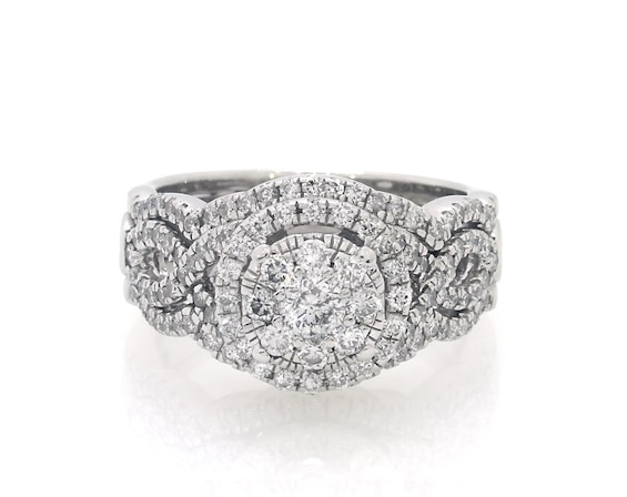 Previously Owned Round-Cut Diamond Floral Bridal Set 1-1/4 ct tw 14K White Gold 8.25