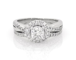 Previously Owned Round-Cut Diamond Halo Bridal Set 7/8 ct tw 14K White Gold Size 6.5