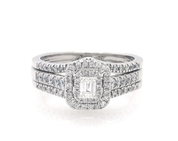 Previously Owned Emerald-Cut Diamond Double Halo Bridal Set 5/8 ct tw 10K White Gold Size 7.75