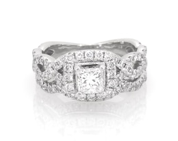 Previously Owned Neil Lane Princess-Cut Halo Diamond Bridal Set 1-1/8 ct tw 14K White Gold Size 4