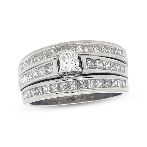 Previously Owned Princess-Cut Diamond Soldered Bridal Set 1-3/8 ct tw 14K White Gold Size 8.5