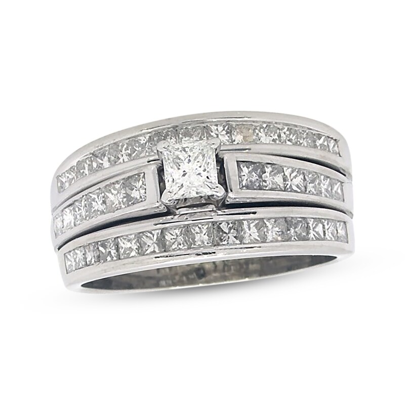Main Image 1 of Previously Owned Princess-Cut Diamond Soldered Bridal Set 1-3/8 ct tw 14K White Gold Size 8.5