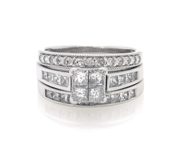 Previously Owned Princess-Cut Quad Diamond Bridal Set 1-1/3 ct tw 10K White Gold Size 5.25