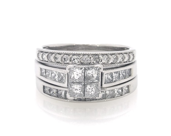 Previously Owned Princess-Cut Quad Diamond Bridal Set 1-1/3 ct tw 10K White Gold Size 5.25