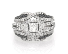 Previously Owned Princess-Cut White & Black Diamond Bridal Set 1-3/8 ct tw 14K White Gold Size 5.75