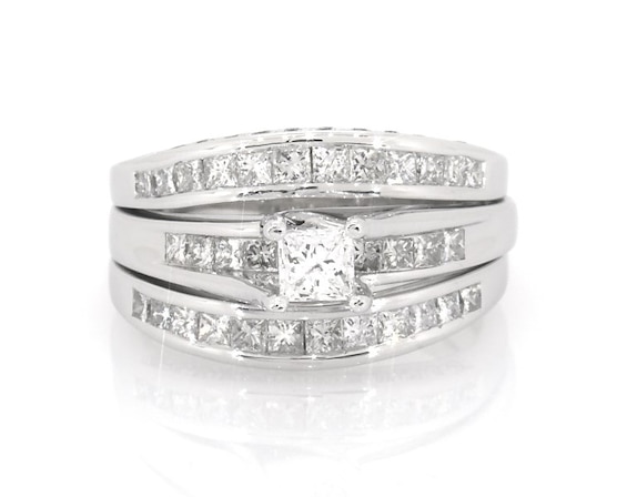 Previously Owned Princess-Cut Diamond Bridal Set 1-1/6 ct tw 14K White Gold Size 5.25