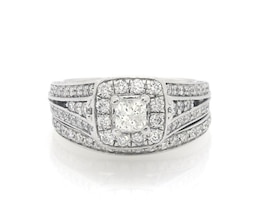 Previously Owned Princess-Cut Diamond Halo Bridal Set 1-1/3 ct tw 14K White Gold Size 6.25
