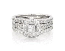 Previously Owned Neil Lane Princess-Cut Diamond Halo Bridal Set 1-1/3 ct tw 14K White Gold Size 6.5
