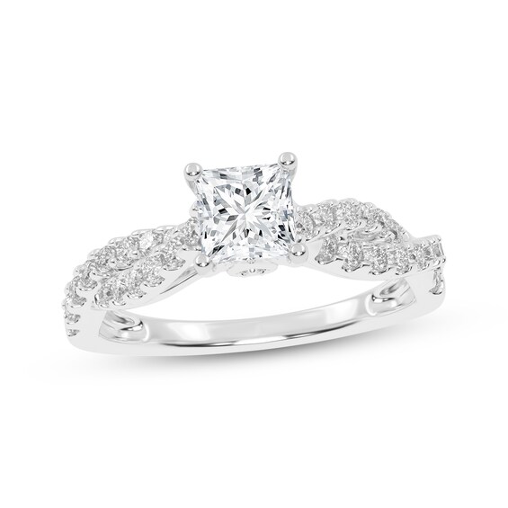 Previously Owned Lab-Grown Diamonds Princess-Cut Twist Engagement Ring 7/8 ct tw 14K White Gold