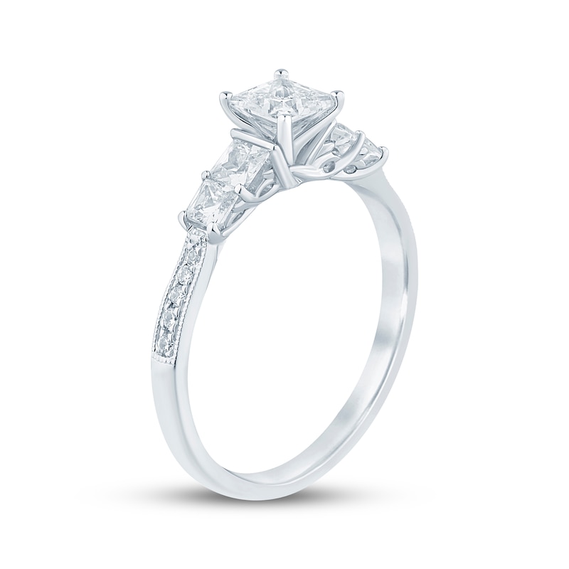 Main Image 2 of Previously Owned Princess-Cut Diamond Five-Stone Engagement Ring 1 ct tw 14K White Gold