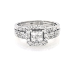 Previously Owned Princess-Cut Quad Diamond Bridal Set 1-1/5 ct tw 14K White Gold Size 8