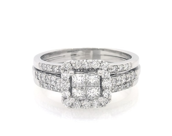 Previously Owned Princess-Cut Quad Diamond Bridal Set 1-1/5 ct tw 14K White Gold Size 8