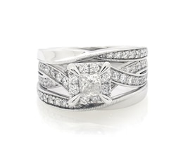 Previously Owned Princess-Cut Diamond Square Halo Bridal Set 1-1/8 ct tw 10K White Gold Size 8.75