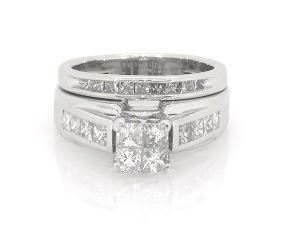 Previously Owned Princess-Cut Quad Diamond Bridal Set 1-1/5 ct tw 10K White Gold Size 6