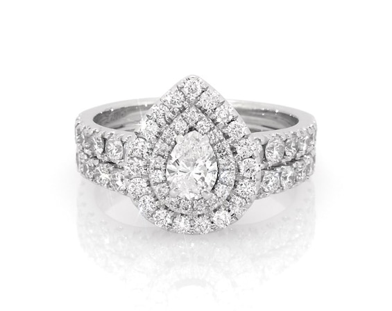 Previously Owned Neil Lane Pear-Shaped Diamond Double Halo Bridal Set 2 ct tw 14K White Gold Size 7.5