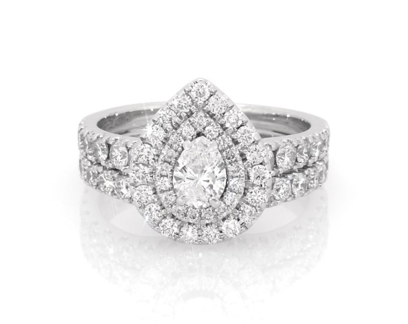 Main Image 1 of Previously Owned Neil Lane Pear-Shaped Diamond Double Halo Bridal Set 2 ct tw 14K White Gold Size 7.5