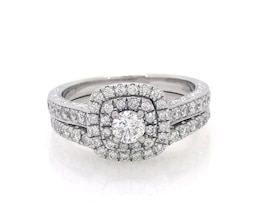 Previously Owned Neil Lane Round-Cut Diamond Double Halo Bridal Set 1 ct tw 14K White Gold Size 6.75