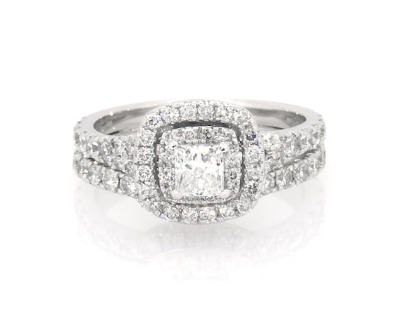 Previously Owned Neil Lane Princess-Cut Diamond Double Halo Bridal Set 1-1/3 ct tw 14K White Gold Size 4.25