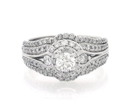 Previously Owned Round-Cut Diamond Halo Bridal Set 1-1/3 ct tw 14K White Gold Size 8.25