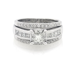 Previously Owned Princess-Cut Diamond Bridal Set 1-1/2 ct tw 14K White Gold Size 7.25