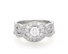 Previously Owned Neil Lane Round-Cut Diamond Halo Bridal Set 1-1/5 ct tw 14K White Gold Size 5.25