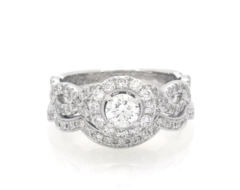 Main Image 1 of Previously Owned Neil Lane Round-Cut Diamond Halo Bridal Set 1-1/5 ct tw 14K White Gold Size 5.25