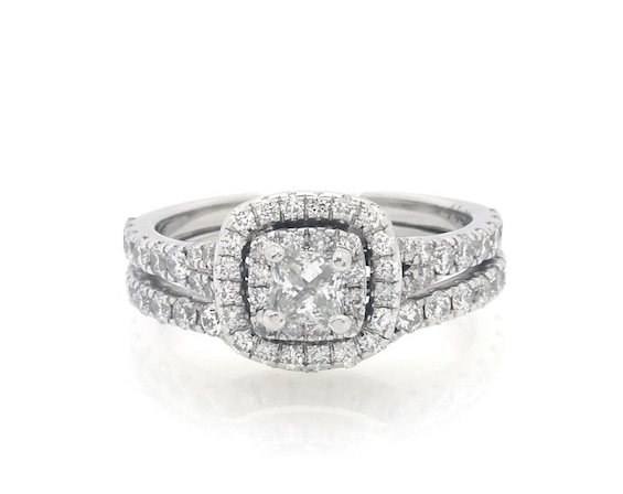 Previously Owned Neil Lane Princess-Cut Diamond Double Halo Bridal Set 1-1/3 ct tw 14K White Gold Size 6.25