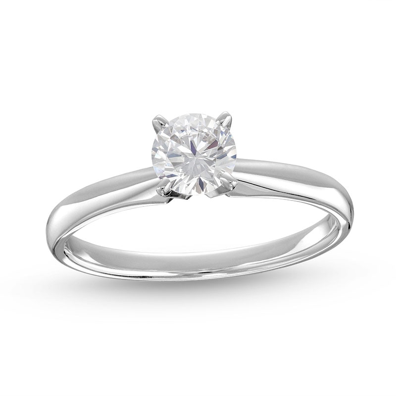Main Image 1 of Previously Owned Diamond Solitaire Ring 1/2 carat Round-cut 14K White Gold (I/I2)