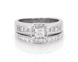 Previously Owned Princess-Cut Diamond Halo Bridal Set 1-3/8 ct tw 14K White Gold Size 7