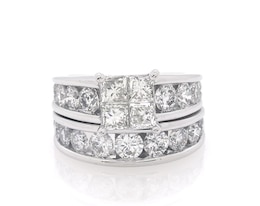 Previously Owned Princess-Cut Quad Diamond Bridal Set 3-7/8 ct tw 14K White Gold Size 5.25