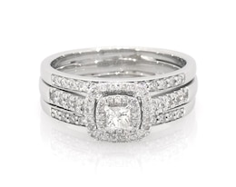 Previously Owned Princess-Cut Diamond Double Halo Bridal Set 5/8 ct tw 10K White Gold Size 8.75