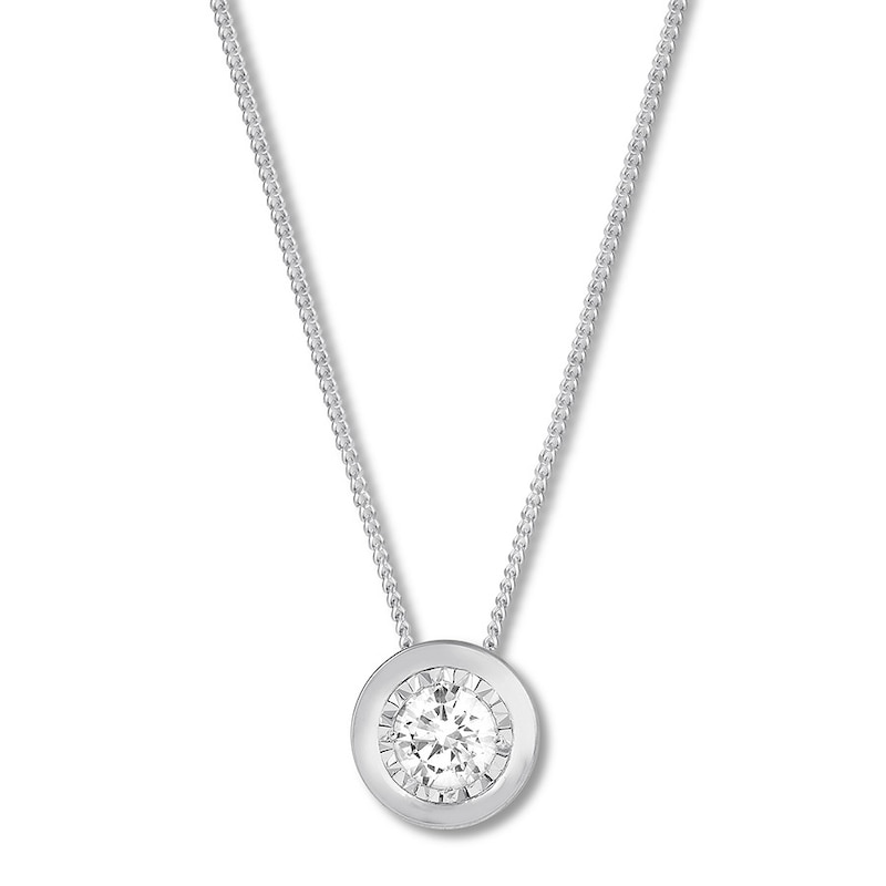 Main Image 1 of Previously Owned Diamond Solitaire Necklace 1/5 ct 10K White Gold 17" (K/I2)