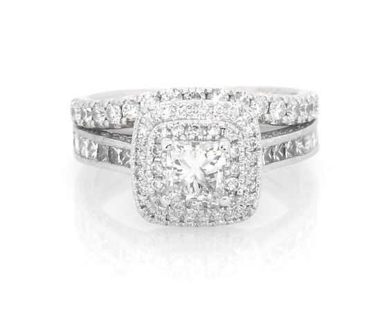 Previously Owned Neil Lane Princess-Cut Diamond Double Halo Bridal Set 2 ct tw 14K White Gold Size 6.5