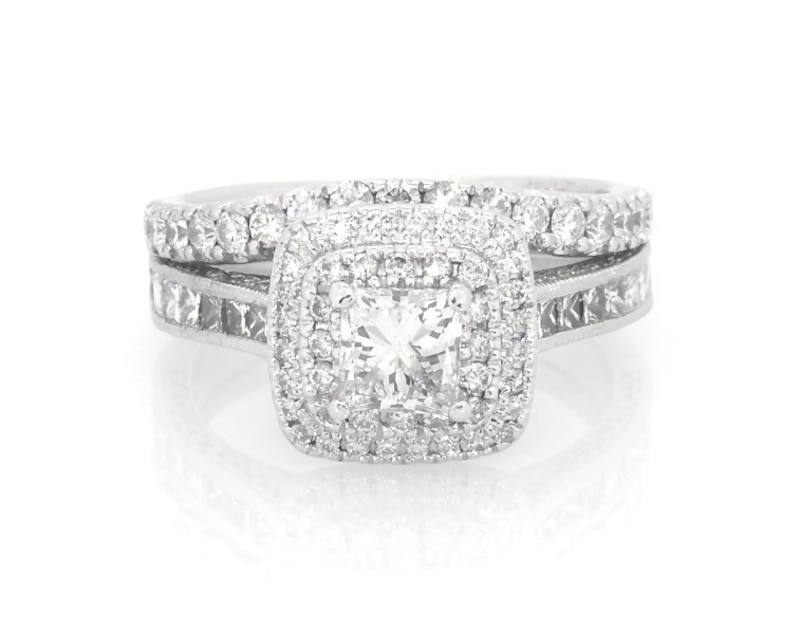 Main Image 1 of Previously Owned Neil Lane Princess-Cut Diamond Double Halo Bridal Set 2 ct tw 14K White Gold Size 6.5