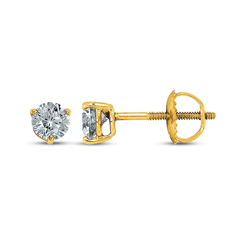 Main Image 1 of Previously Owned THE LEO Diamond Solitaire Earrings 1/2 ct tw Round-cut 14K Yellow Gold