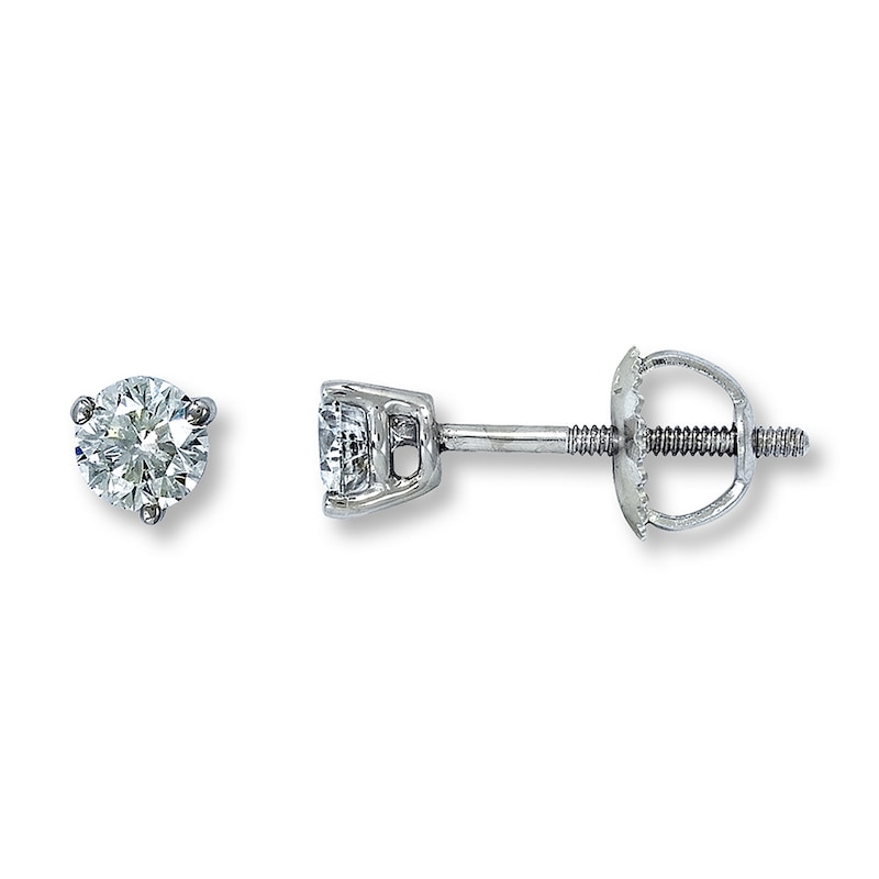 Main Image 1 of Previously Owned THE LEO Diamond Solitaires 1/2 ct tw Earrings 14K White Gold (I/SI2)