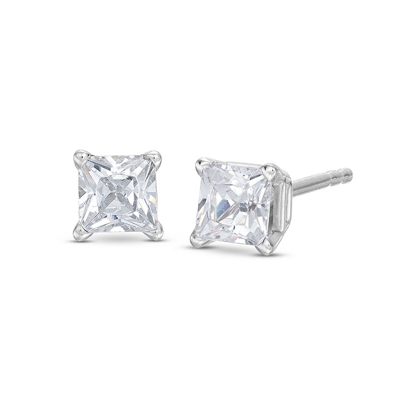 Main Image 1 of Previously Owned Diamond Solitaire Earrings 1/2 ct tw Princess-Cut 14K White Gold (J/I3)