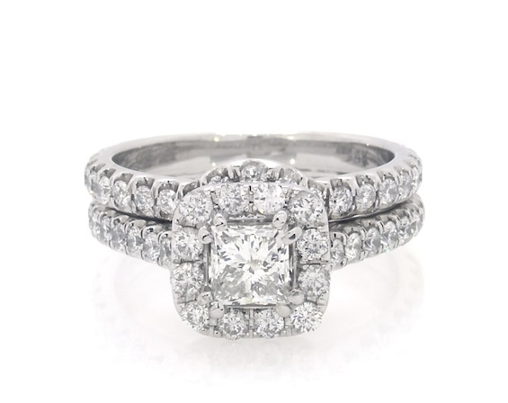Previously Owned Neil Lane Princess-Cut Diamond Halo Bridal Set 1-3/4 ct tw 14K White Gold Size 6