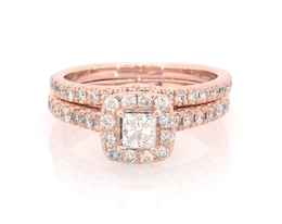Previously Owned Neil Lane Princess-Cut Diamond Halo Bridal Set 1 ct tw 14K Rose Gold Size 5.75