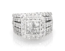 Previously Owned Princess-Cut Quad Diamond Halo Bridal Set 3-7/8 ct tw 14K White Gold Size 6