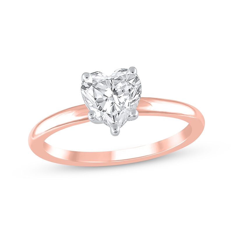 Main Image 1 of Previously Owned Lab-Grown Diamonds Heart-Shaped Solitaire Engagement Ring 1 ct tw 14K Rose Gold (F/SI2) (F/SI2)